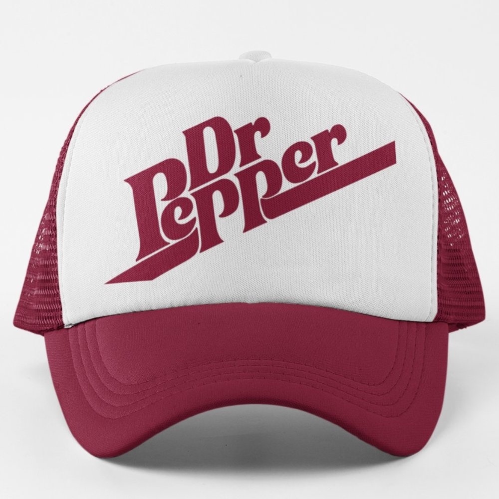 NEW Dr Pepper Retro Logo Foam Trucker Mesh Snapback Hat 2-TONE MAROON WHITE